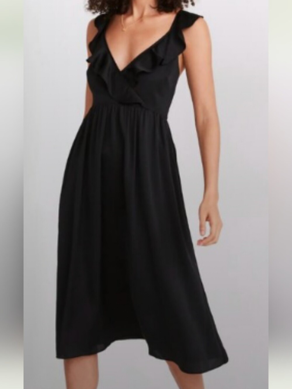 Madewell Sleeveless Black Ruffle V-Neck Midi Dress, Women's 12, NWT